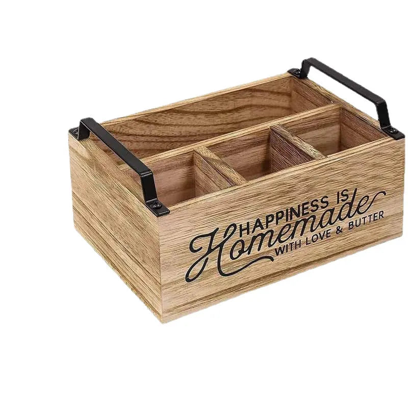 Large wooden kitchen storage box with grid compartments measuring 23×16.8×10cm