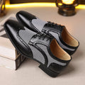 Men's black houndstooth pattern casual lace-up shoes with a square toe and rubber sole.