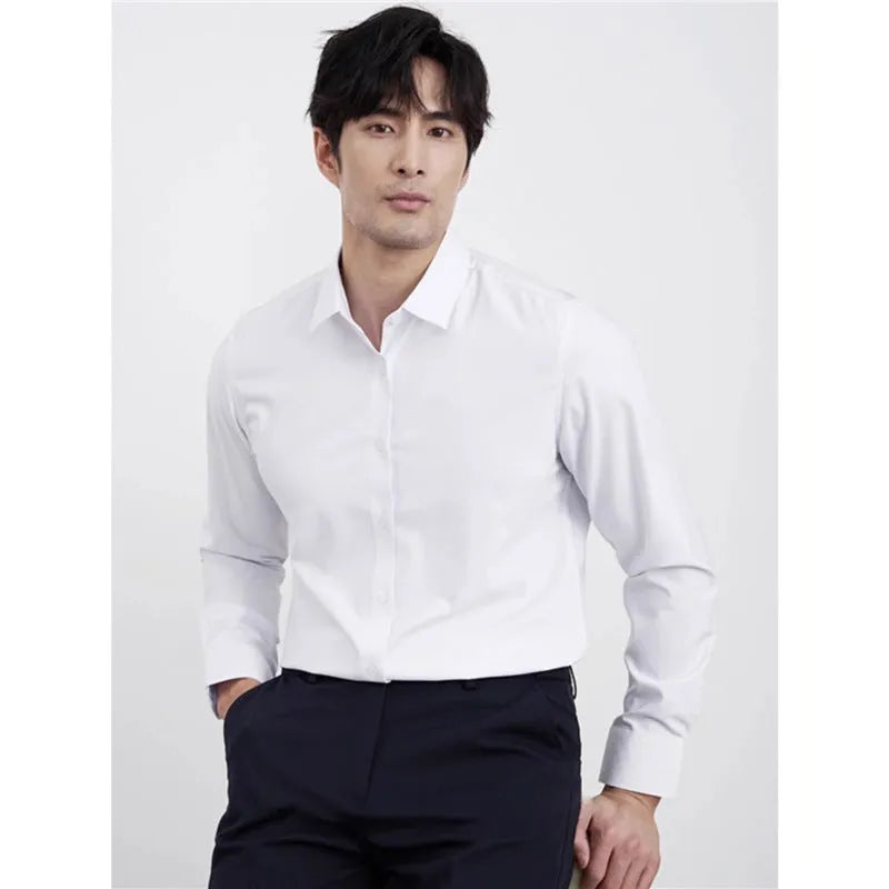 Men's wine red slim fit business casual shirt with long sleeves and cardigan styling