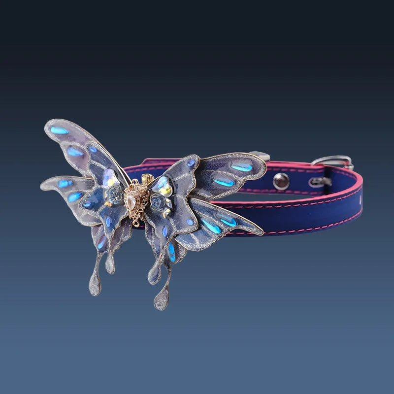 Temperature change colour butterfly rhinestone collar with alloy pendant and decorative insect design