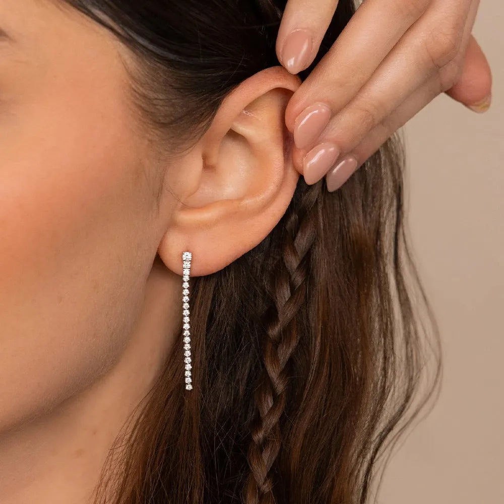 Women's stainless steel zircon earrings with geometry design and Chinese style elements in gold and steel colour options