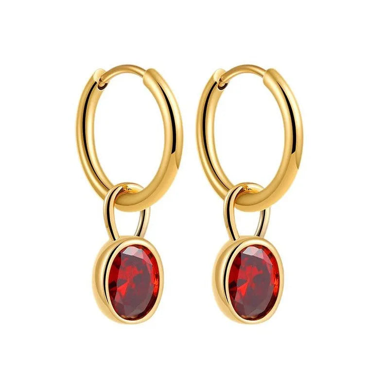 Women's copper retro earrings with oval zircon in ellipse design showing six colour options