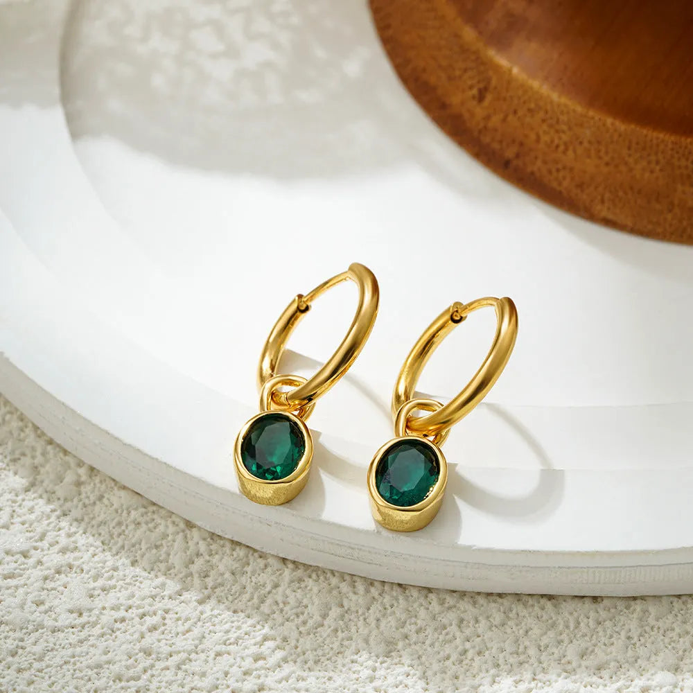 Women's copper retro earrings with oval zircon in ellipse design showing six colour options