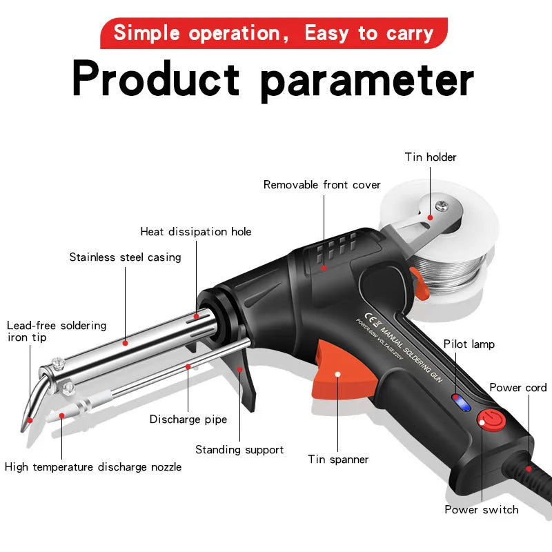 Black G102 outer H5 soldering gun with integrated light, alloy body construction