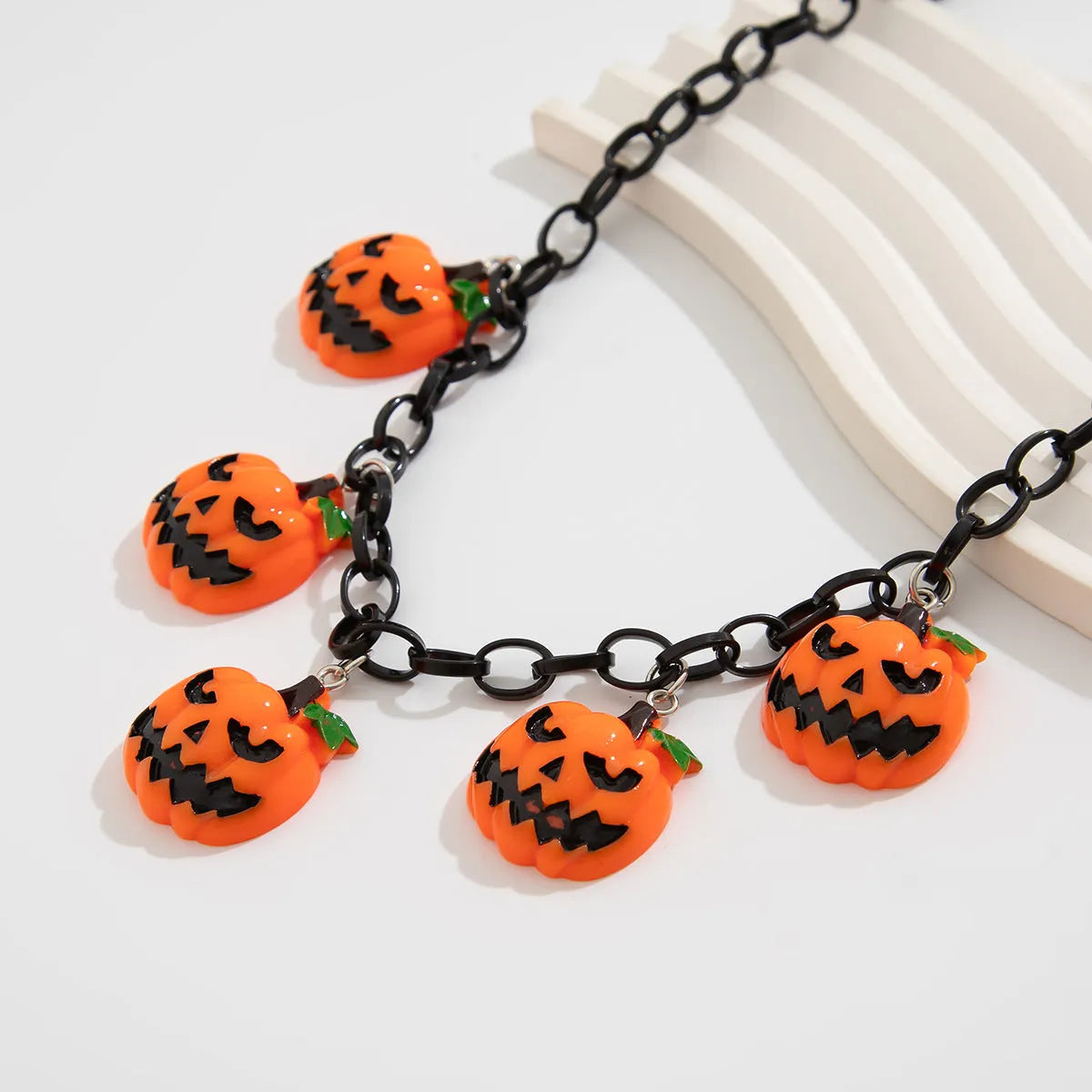 Halloween necklace with acrylic pumpkin ghost cartoon pendant on plastic chain in mixed colours