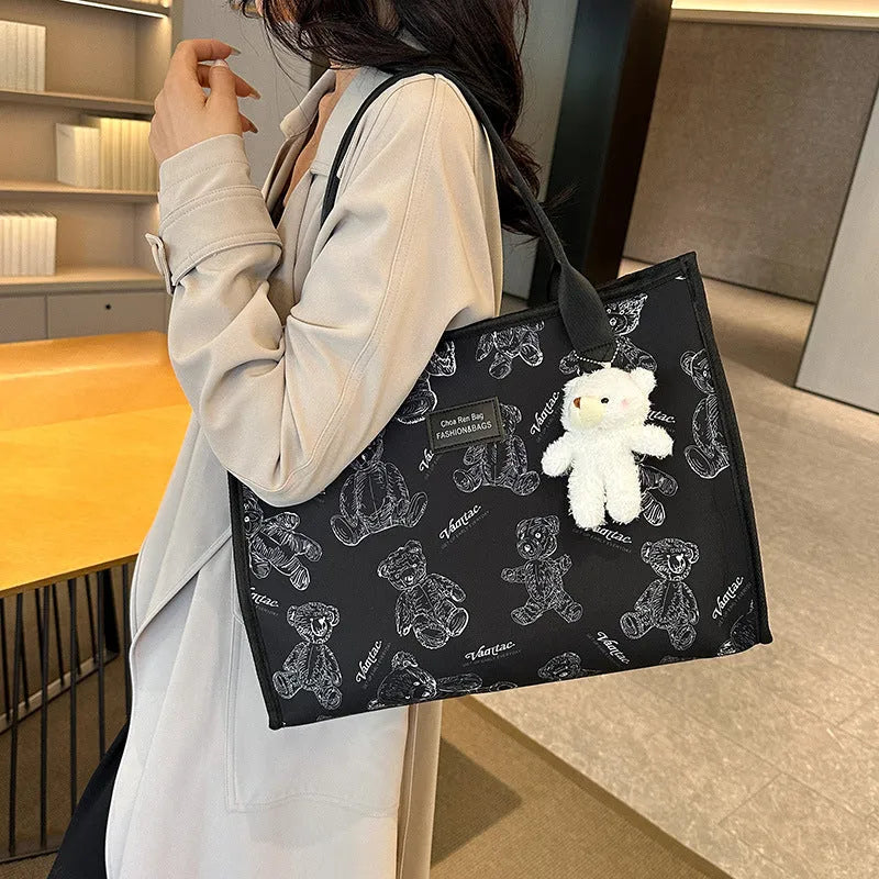 Women's printed canvas tote bag with rhombus pattern in horizontal square shape