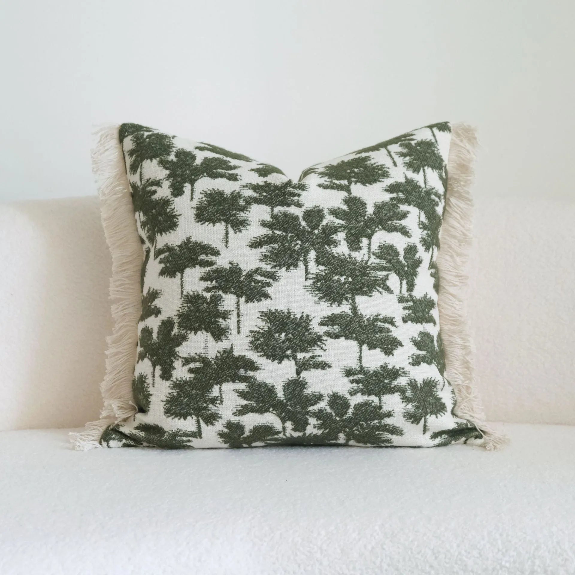 Green cotton and linen hotel sample pillow with silk floss filler in striped and botanical patterns