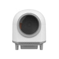 White automatic enclosed cat litter box with ABS plastic construction.