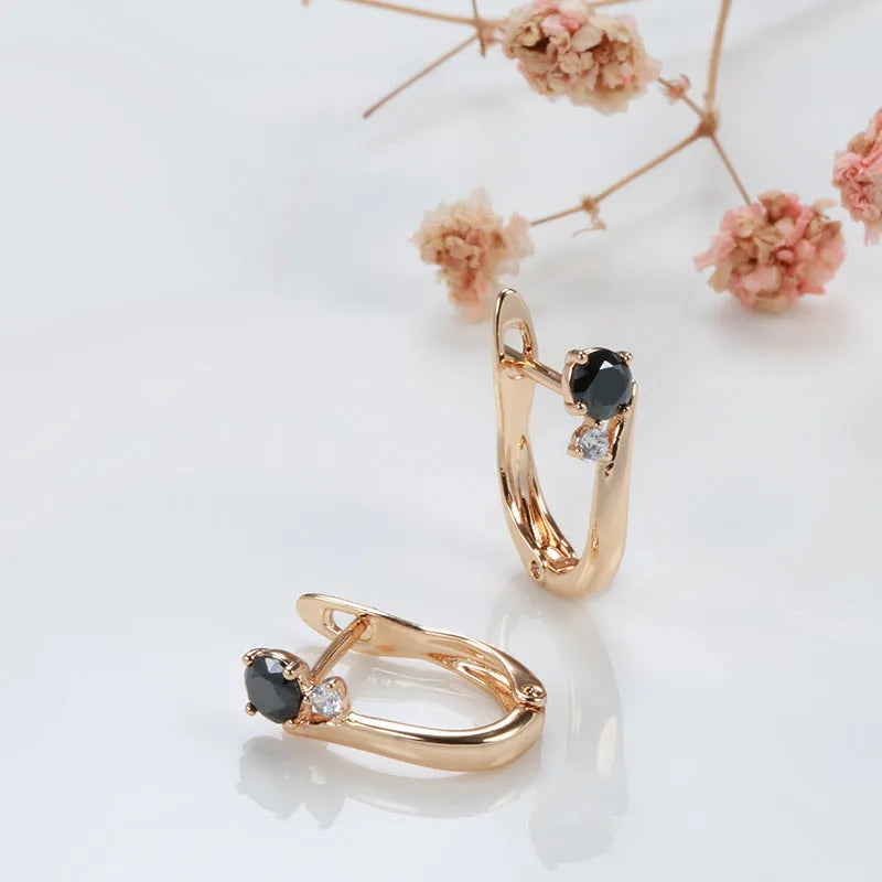 Women's black agate drop earrings with geometric design in cold wind gold colour