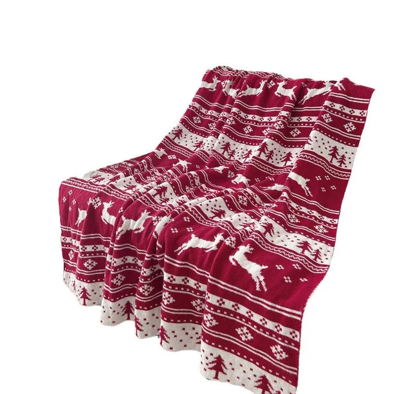 Casual acrylic knit Christmas blanket with snowflake or reindeer pattern