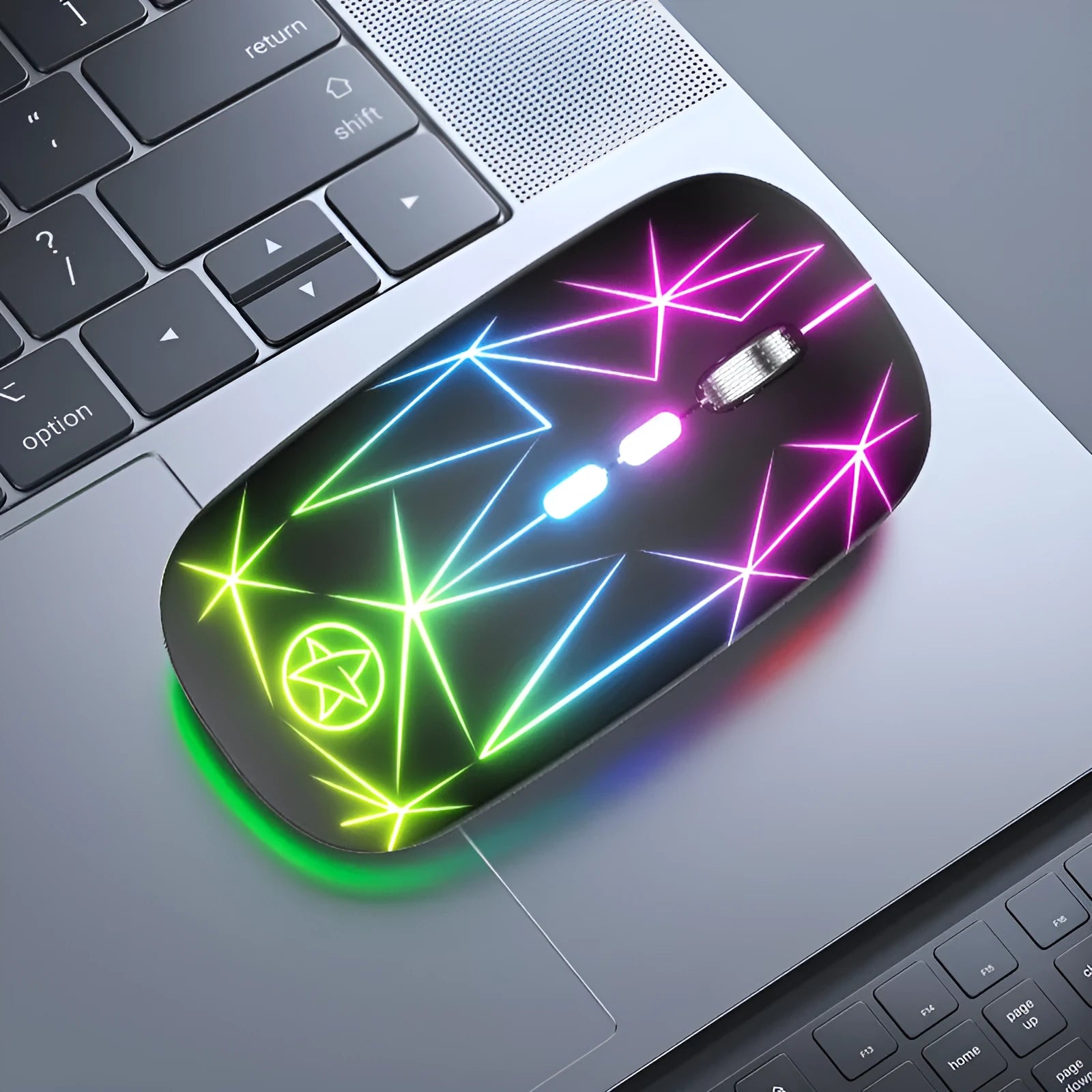 Wireless Bluetooth mouse with dual-mode connectivity and luminous charging indicator in black colour