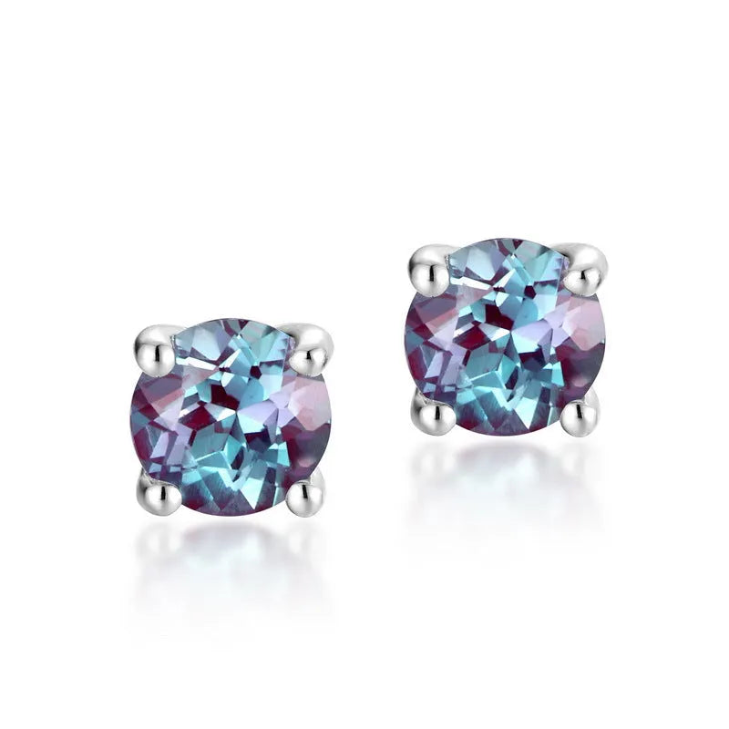 925 silver ear studs with geometric shape and cultivate Alexandrite colour