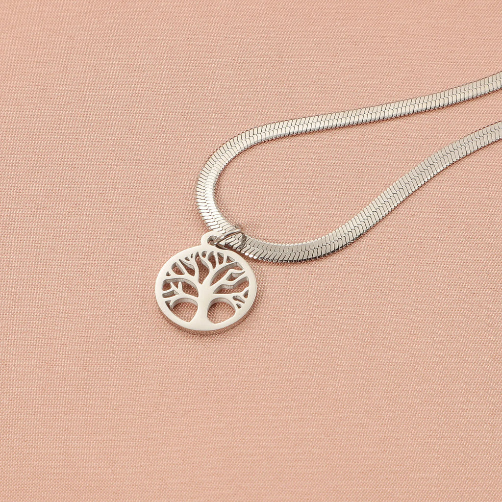 Stainless steel lucky tree necklace with adjustable chain and titanium steel pendant