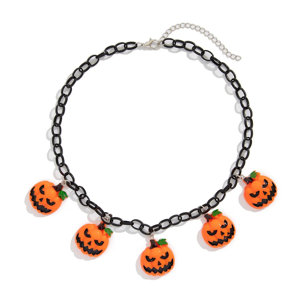 Halloween necklace with acrylic pumpkin ghost cartoon pendant on plastic chain in mixed colours