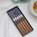 Japanese style bamboo chopsticks with cartoon patterns in five-colour designs, 5 pairs in packaging
