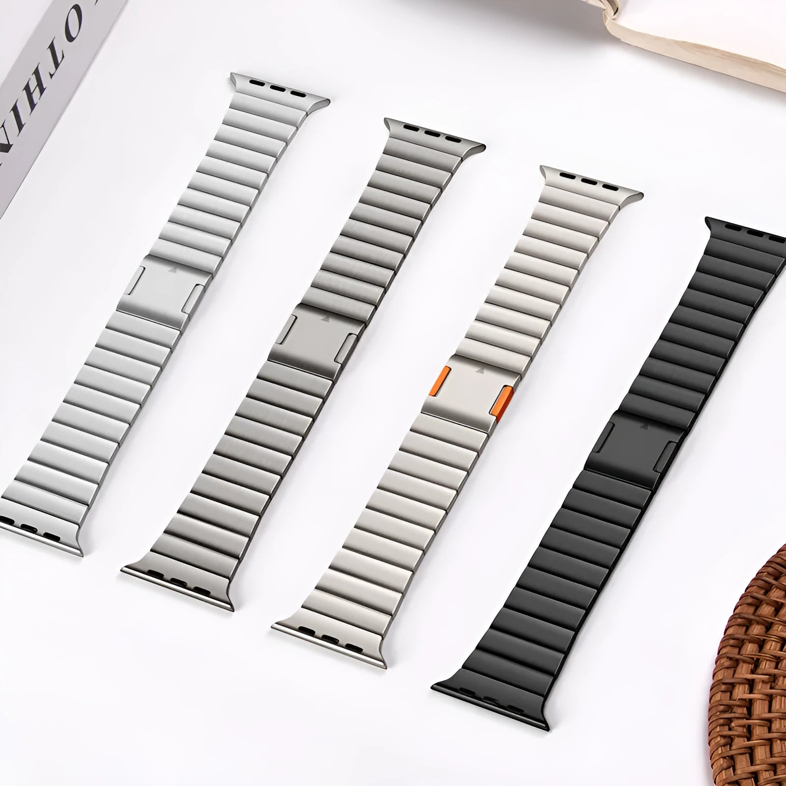 Stainless steel magnetic buckle watch strap for Apple Watch in silver colour showing business style and magnetic clasp
