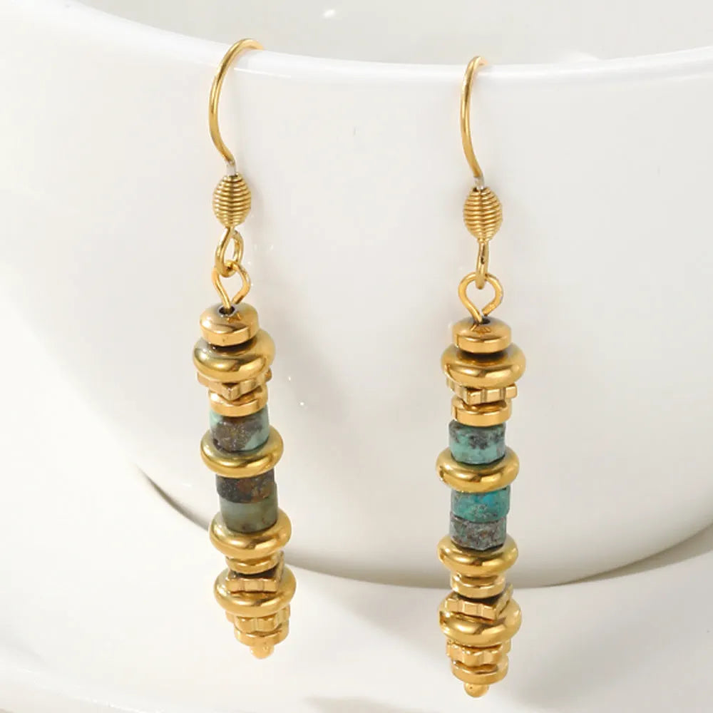 Geometric retro-style dangle earrings made from 18K titanium steel, colour SE22101520.