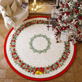 Round red Christmas polyester floor carpet with festive design and non-slip base