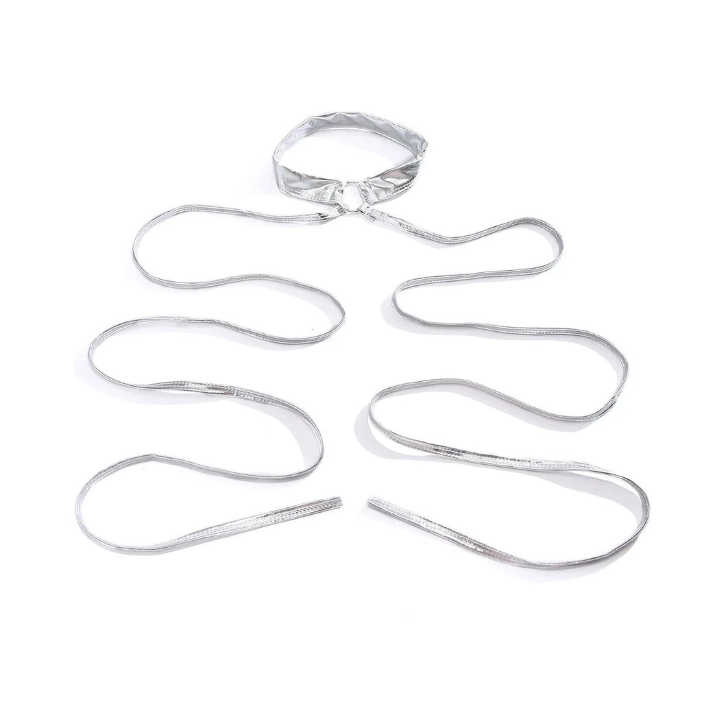 Silver geometric lace-up thigh chain with adjustable fastening