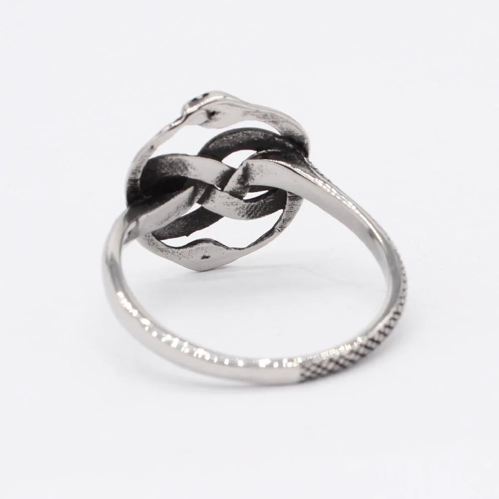 Titanium steel alloy double snake ring in retro European American style with steel colour finish