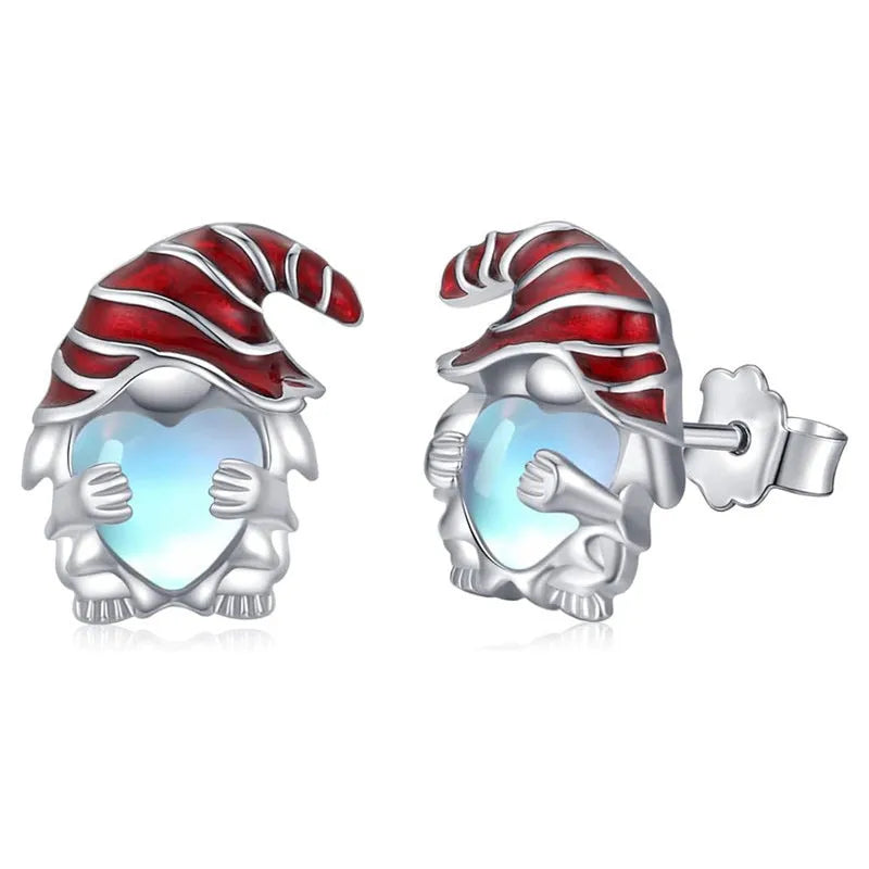 Women's Santa Claus heart shaped earrings in a white gold colour on a copper base.