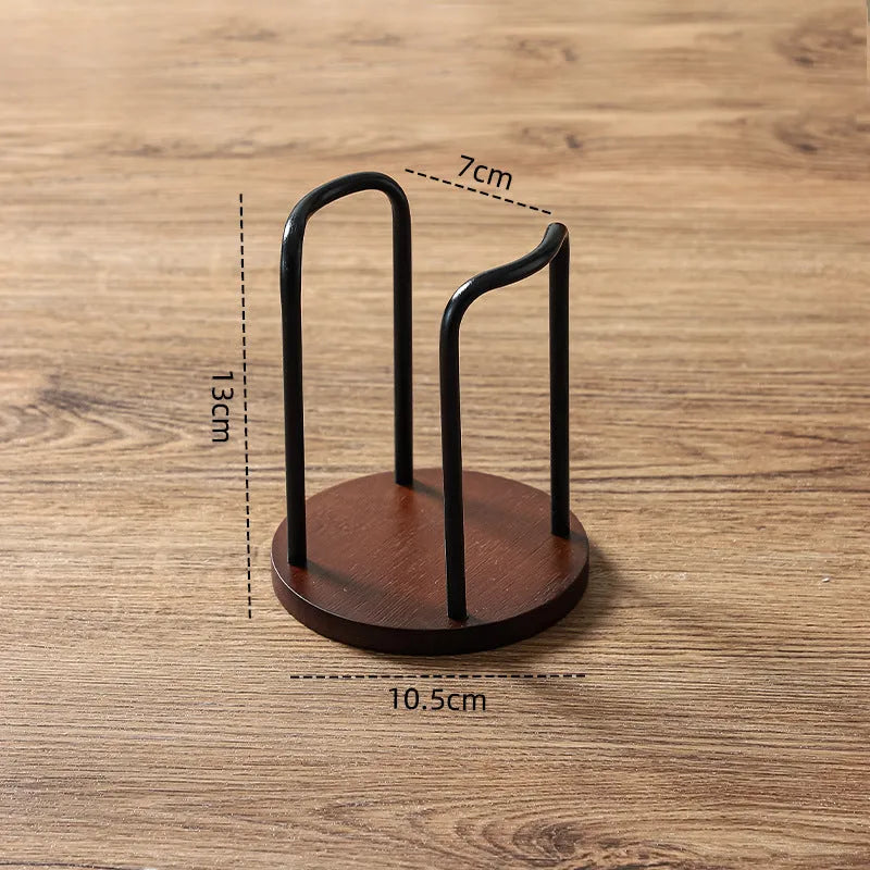 Wooden cup holder with cup puller in black colour showing two cup positions
