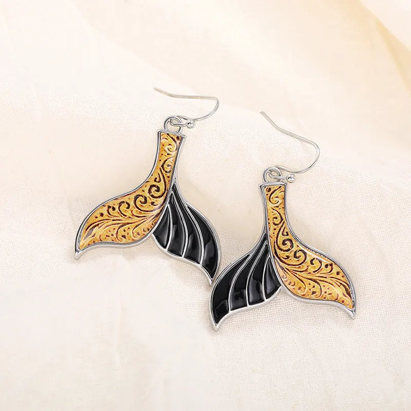 Women's Fishtail earrings with Whale design in White Gold E4143 alloy metal