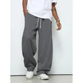 Men's straight leg casual trousers with drawstring waist in black, dark grey and light grey colours