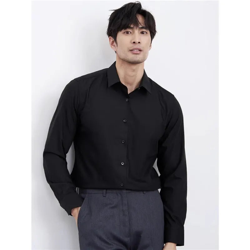 Men's wine red slim fit business casual shirt with long sleeves and cardigan styling