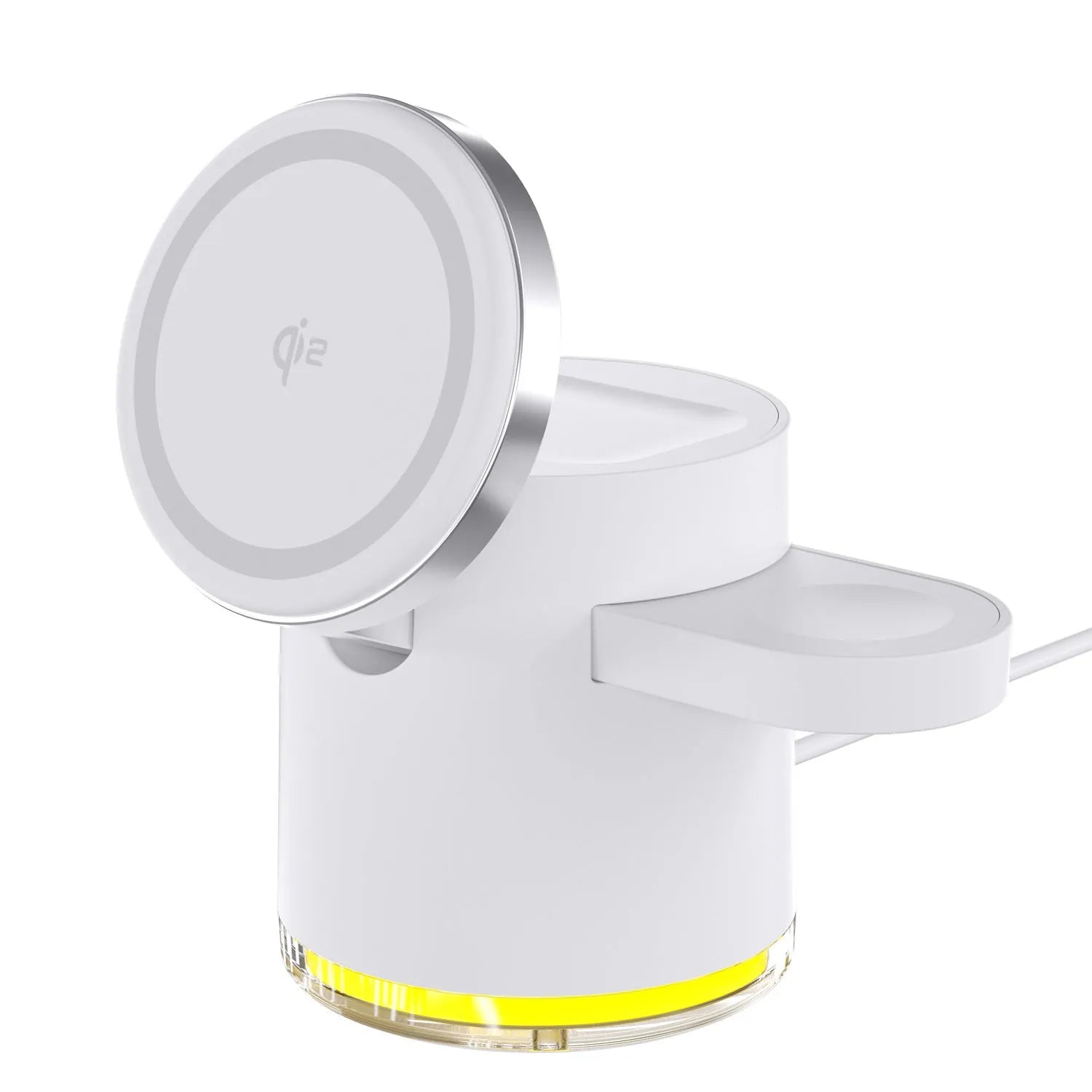 C16 ivory white and black portable magnetic three-in-one wireless folding charger for phone, watch, and earphones.