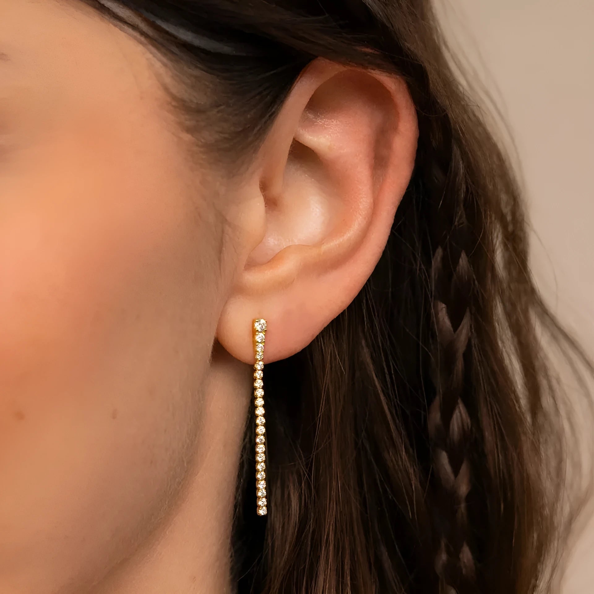 Women's stainless steel zircon earrings with geometry design and Chinese style elements in gold and steel colour options