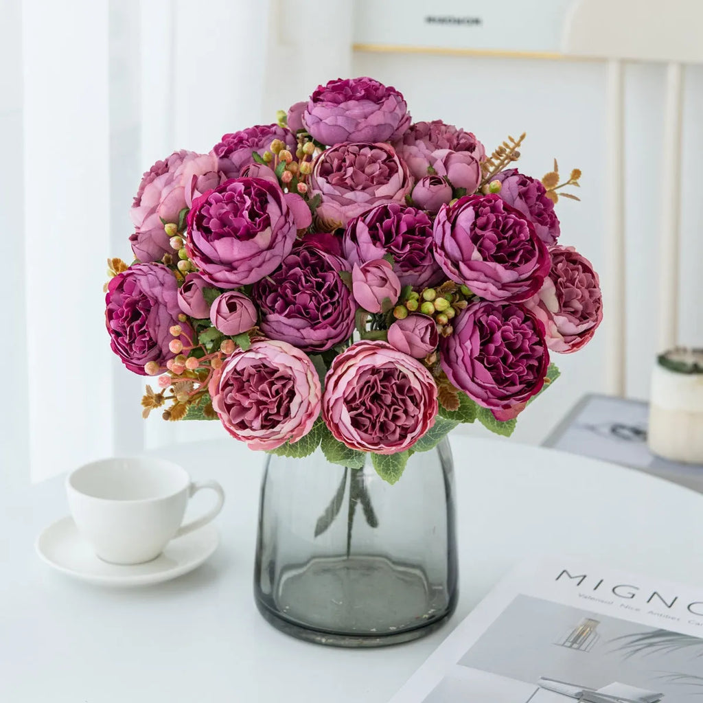 Artificial peony silk flower bouquet in multiple colours for wedding and home decoration