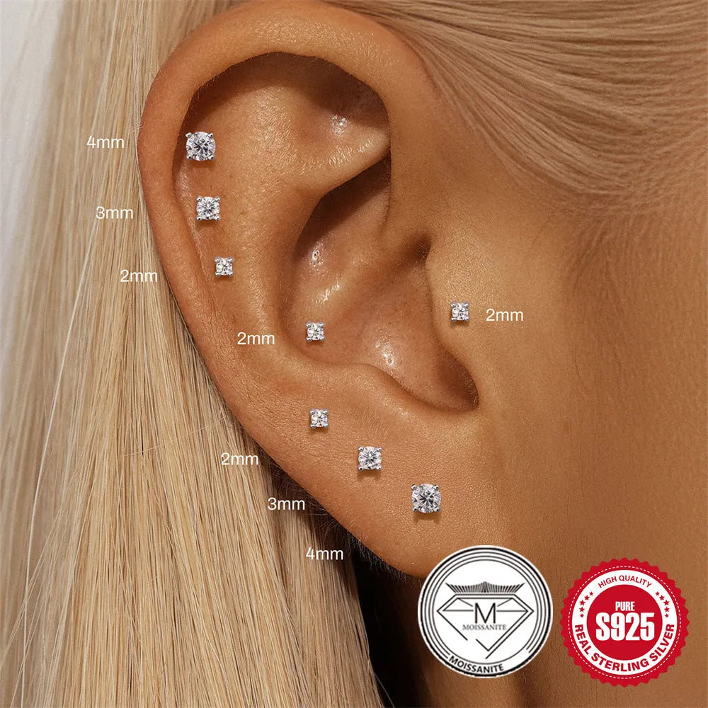 Sterling silver geometric stud earrings with petal design in platinum finish