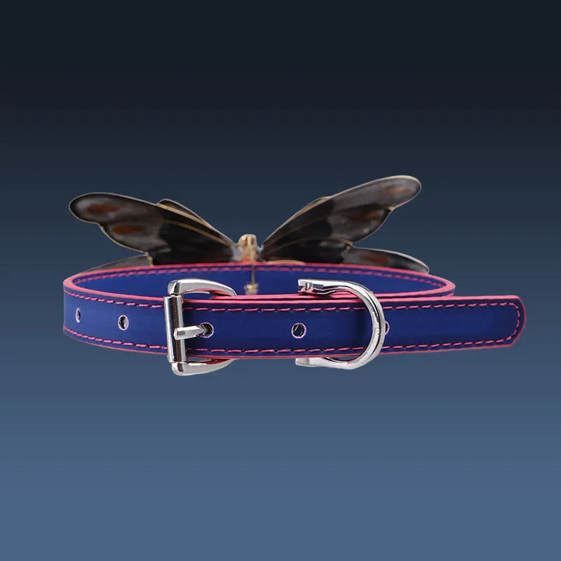 Temperature change colour butterfly rhinestone collar with alloy pendant and decorative insect design