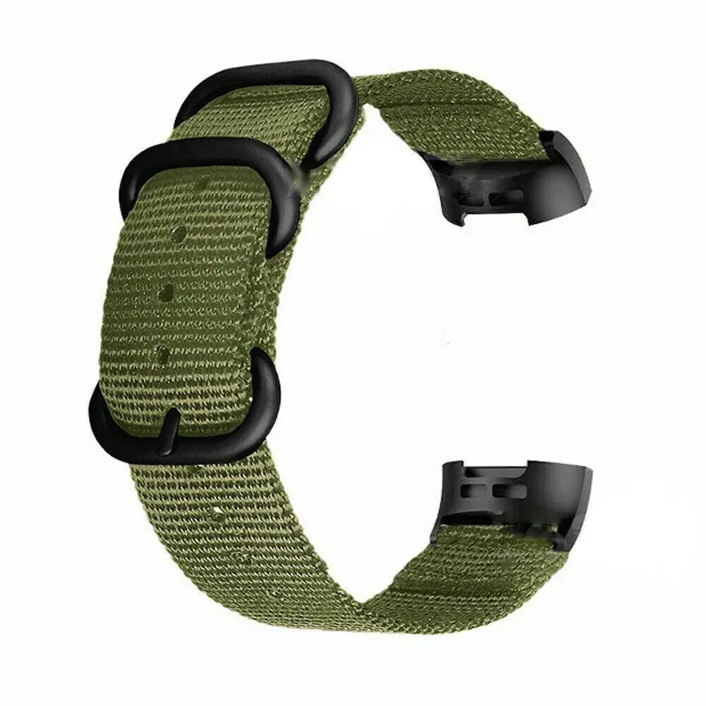 Army Green nylon three-ring buckle replacement strap for Fitbit Charge fitness trackers