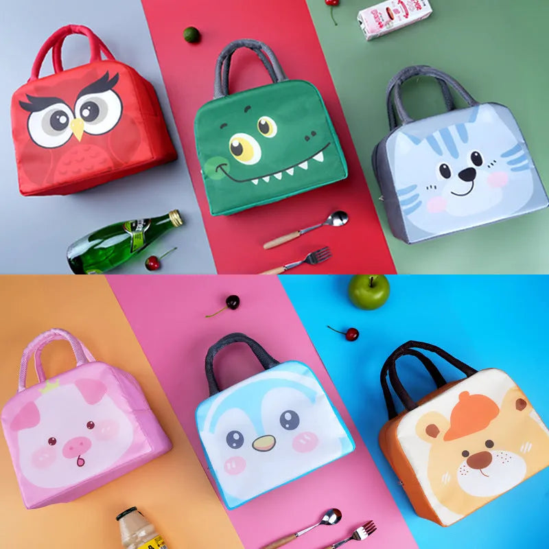 Children's insulated lunch bag with aluminium foil lining in orange bear cartoon design