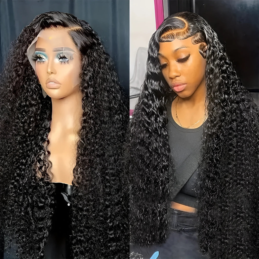 Women's fashion lace wig with small roll wound tube afro style and long curly hair in black