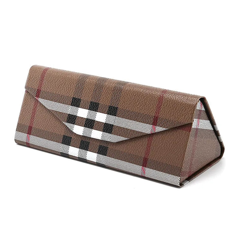Handmade PU cowhide glasses case in black colour measuring 160x66x16mm for triangle folding frames