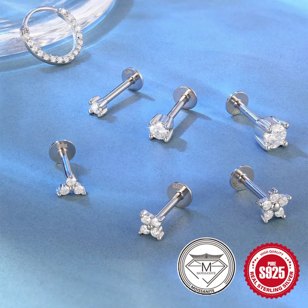 Sterling silver geometric stud earrings with petal design in platinum finish