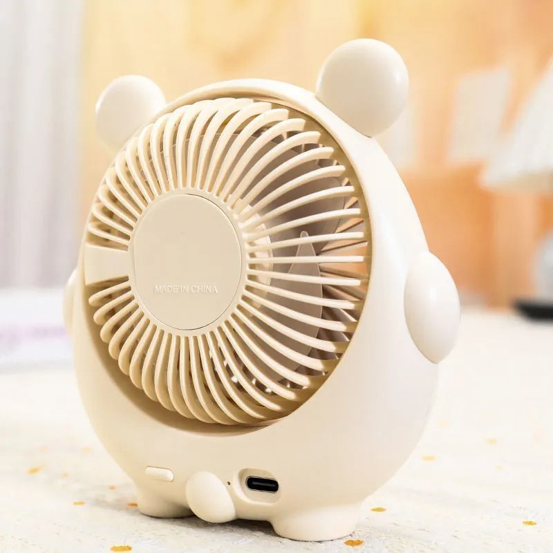 Dog-themed USB desktop electric fan showing dog design elements with three speed settings
