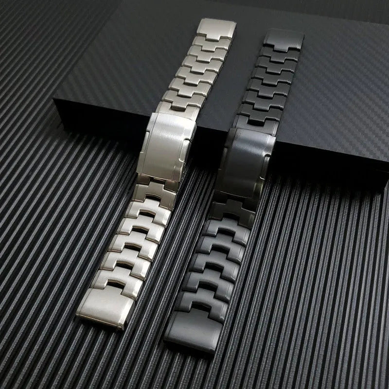 Garmin Fenix watch metal replacement strap in silver, black, or titanium colour, 22mm or 26mm width