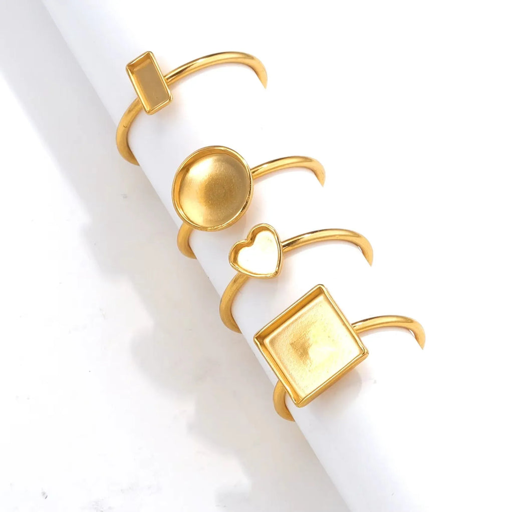 Gold stainless steel ring setting with totem pattern in multiple shapes for DIY jewellery