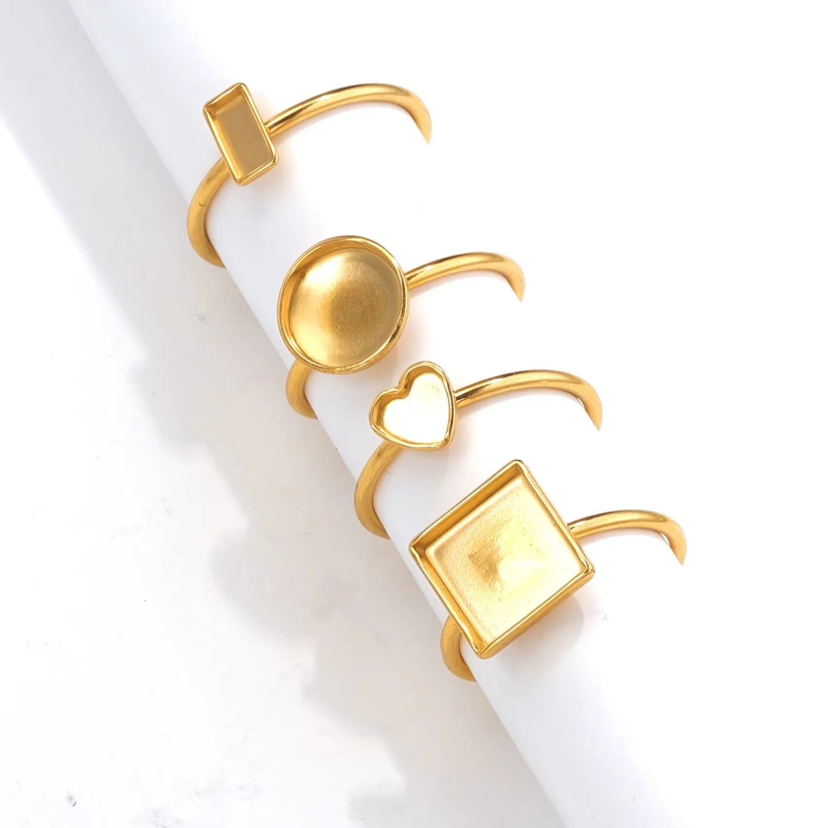 Gold stainless steel ring setting with totem pattern in multiple shapes for DIY jewellery