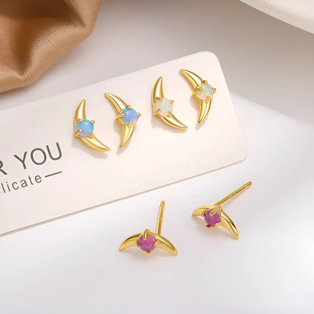 Geometric shaped 925 silver women's earrings with electroplated finish and coloured stone detail.