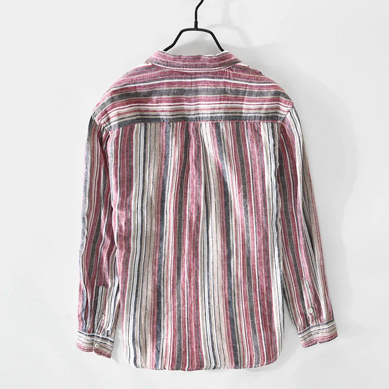 Men's striped linen casual shirt in loose fit with long sleeves