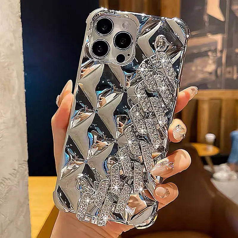 Luxury diamond bracelet iPhone case with decorative chain and flash diamond lock design