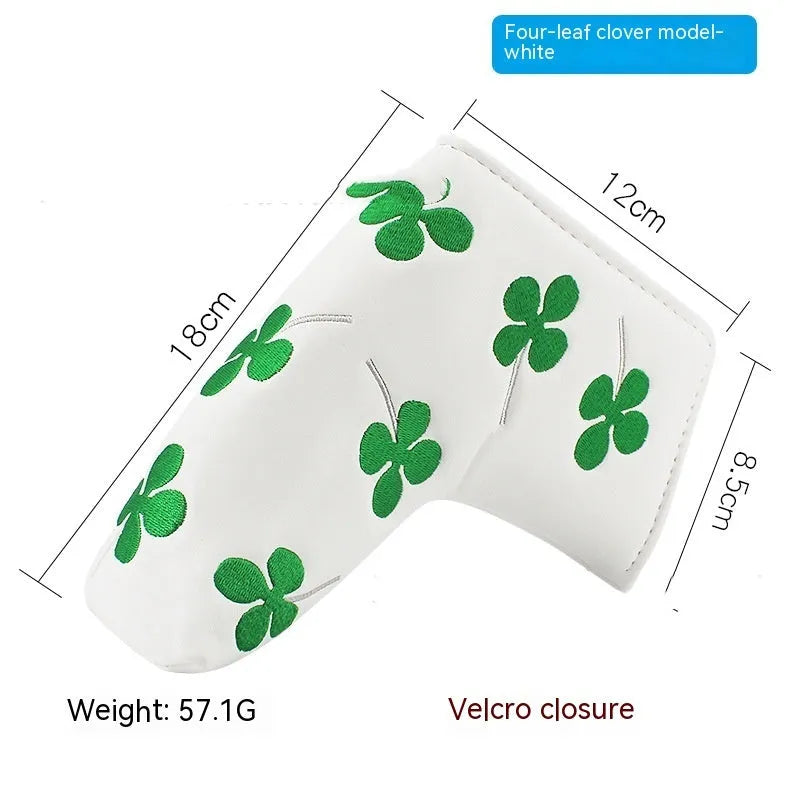 Golf straight bar putter sleeve in various designs including four-leaf clover and animal motifs