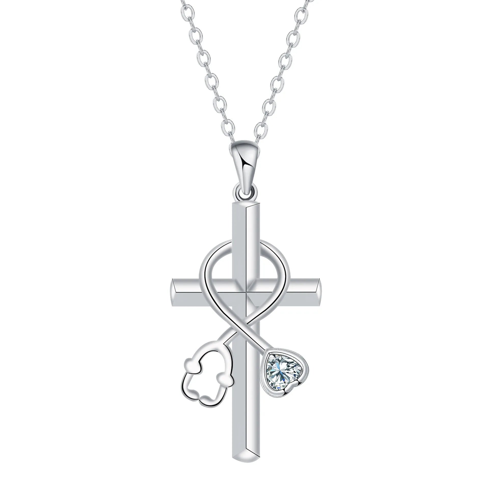 Cross stethoscope necklace with electroplated copper pendant and cross chain style