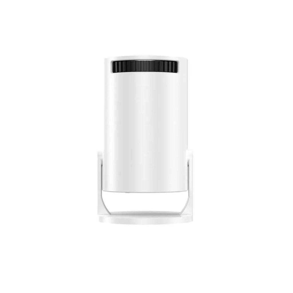 White portable mini wireless HD projector for home cinema use.