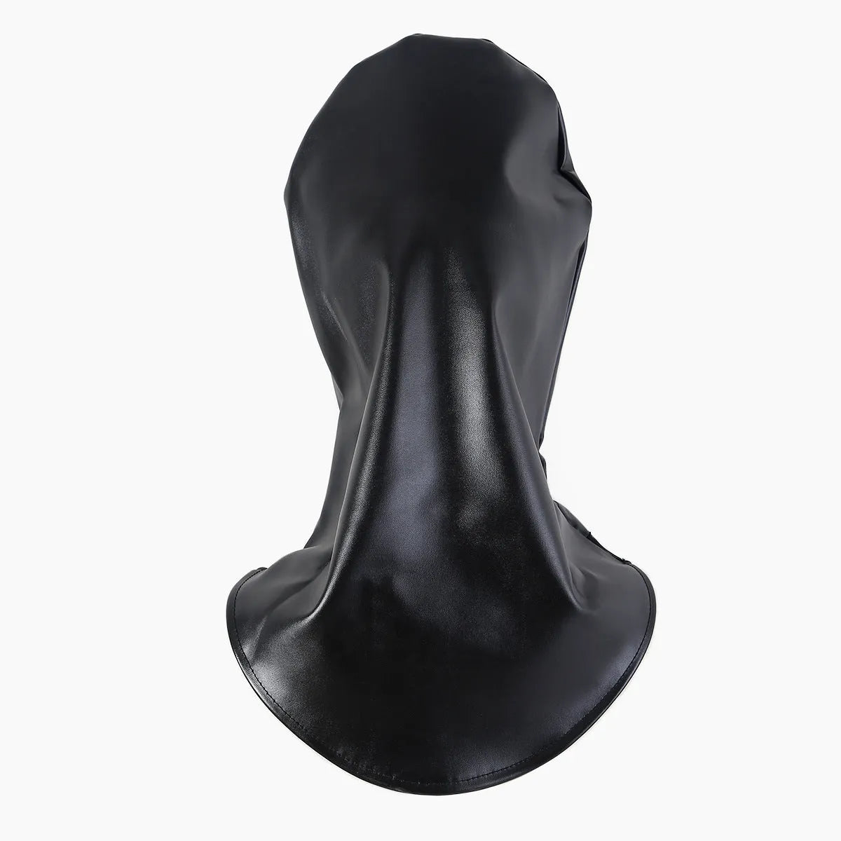 Black synthetic leather face mask for adult training with adjustable straps.